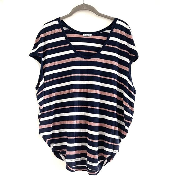 Splendid Tops - Splendid Stripe Shine Tee in Blue/White/ Rose Size S